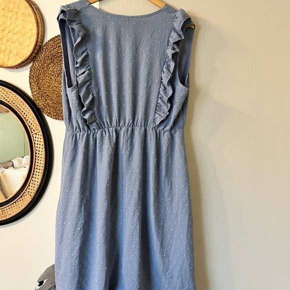 Shein Curve Plus Sz 1XL Blue Gray Swiss Dot Sleeveless Ruffle Dress - Picture 9 of 10